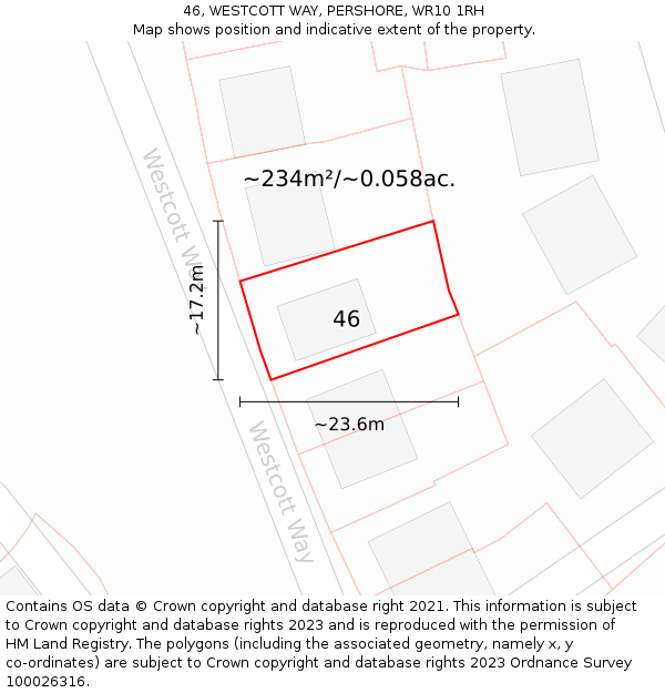 46, WESTCOTT WAY, PERSHORE, WR10 1RH: Plot and title map