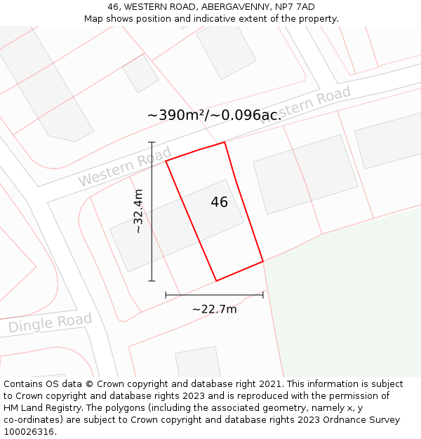 46, WESTERN ROAD, ABERGAVENNY, NP7 7AD: Plot and title map