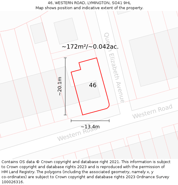 46, WESTERN ROAD, LYMINGTON, SO41 9HL: Plot and title map