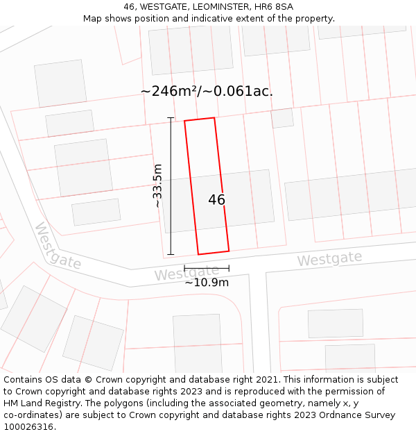 46, WESTGATE, LEOMINSTER, HR6 8SA: Plot and title map