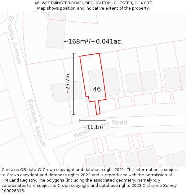 46, WESTMINSTER ROAD, BROUGHTON, CHESTER, CH4 0RZ: Plot and title map