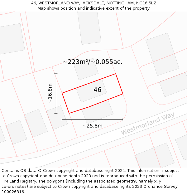 46, WESTMORLAND WAY, JACKSDALE, NOTTINGHAM, NG16 5LZ: Plot and title map