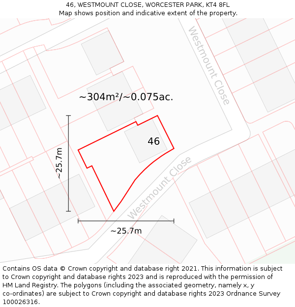 46, WESTMOUNT CLOSE, WORCESTER PARK, KT4 8FL: Plot and title map