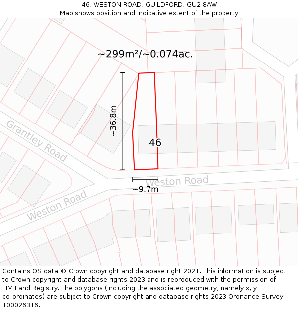 46, WESTON ROAD, GUILDFORD, GU2 8AW: Plot and title map