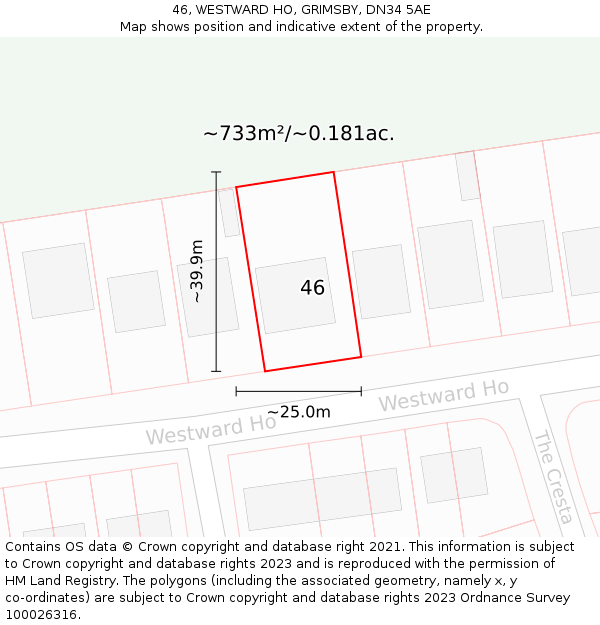 46, WESTWARD HO, GRIMSBY, DN34 5AE: Plot and title map