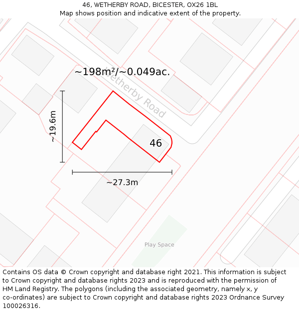 46, WETHERBY ROAD, BICESTER, OX26 1BL: Plot and title map