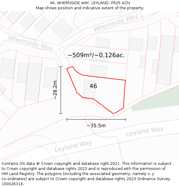 46, WHERNSIDE WAY, LEYLAND, PR25 4ZN: Plot and title map
