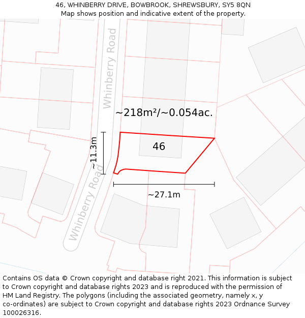 46, WHINBERRY DRIVE, BOWBROOK, SHREWSBURY, SY5 8QN: Plot and title map