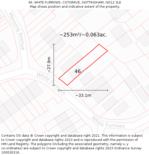 46, WHITE FURROWS, COTGRAVE, NOTTINGHAM, NG12 3LE: Plot and title map