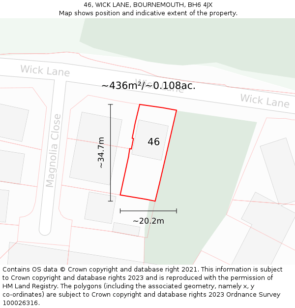 46, WICK LANE, BOURNEMOUTH, BH6 4JX: Plot and title map
