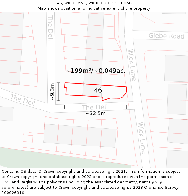 46, WICK LANE, WICKFORD, SS11 8AR: Plot and title map