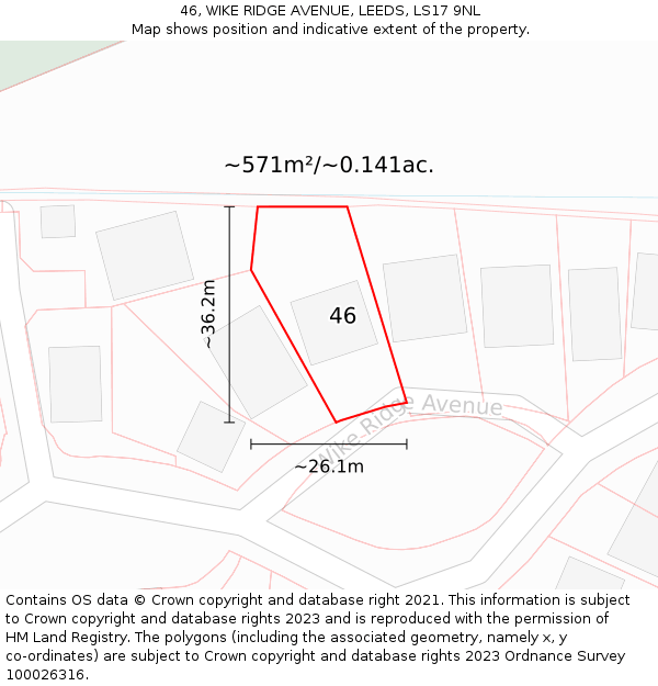 46, WIKE RIDGE AVENUE, LEEDS, LS17 9NL: Plot and title map