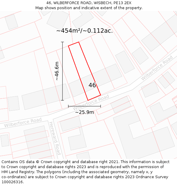 46, WILBERFORCE ROAD, WISBECH, PE13 2EX: Plot and title map