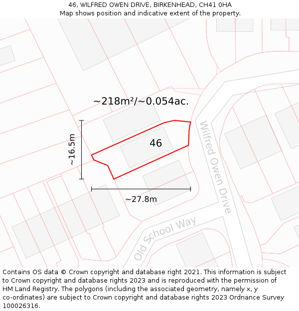 46, WILFRED OWEN DRIVE, BIRKENHEAD, CH41 0HA: Plot and title map