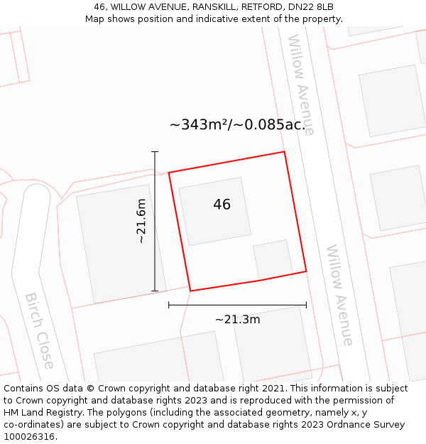 46, WILLOW AVENUE, RANSKILL, RETFORD, DN22 8LB: Plot and title map