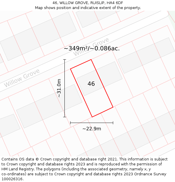 46, WILLOW GROVE, RUISLIP, HA4 6DF: Plot and title map