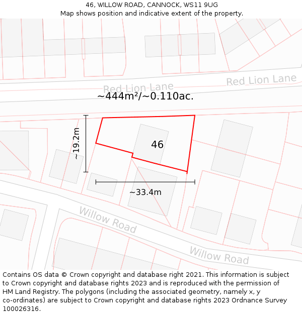 46, WILLOW ROAD, CANNOCK, WS11 9UG: Plot and title map