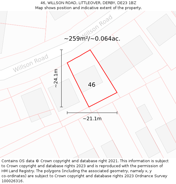 46, WILLSON ROAD, LITTLEOVER, DERBY, DE23 1BZ: Plot and title map