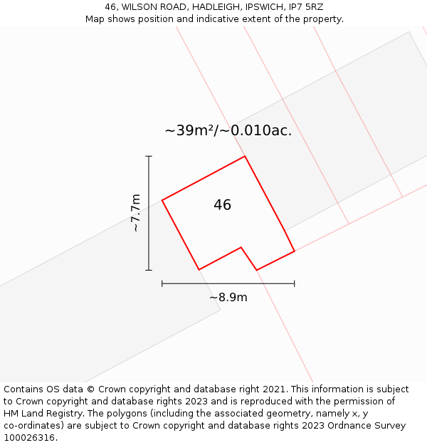 46, WILSON ROAD, HADLEIGH, IPSWICH, IP7 5RZ: Plot and title map