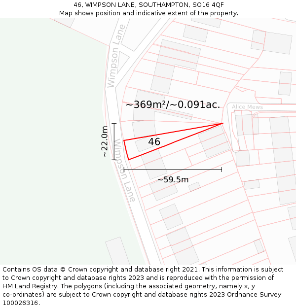 46, WIMPSON LANE, SOUTHAMPTON, SO16 4QF: Plot and title map