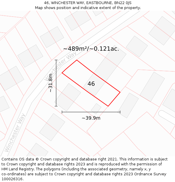 46, WINCHESTER WAY, EASTBOURNE, BN22 0JS: Plot and title map