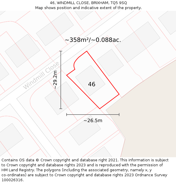 46, WINDMILL CLOSE, BRIXHAM, TQ5 9SQ: Plot and title map
