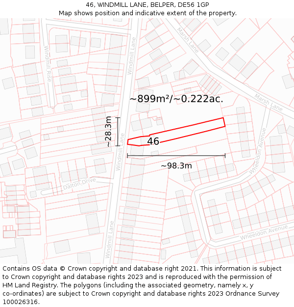 46, WINDMILL LANE, BELPER, DE56 1GP: Plot and title map