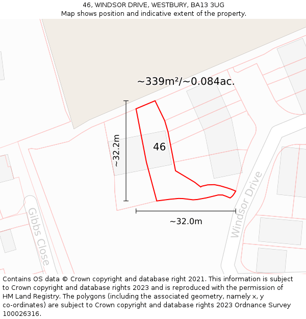 46, WINDSOR DRIVE, WESTBURY, BA13 3UG: Plot and title map