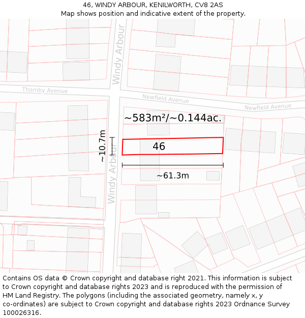 46, WINDY ARBOUR, KENILWORTH, CV8 2AS: Plot and title map