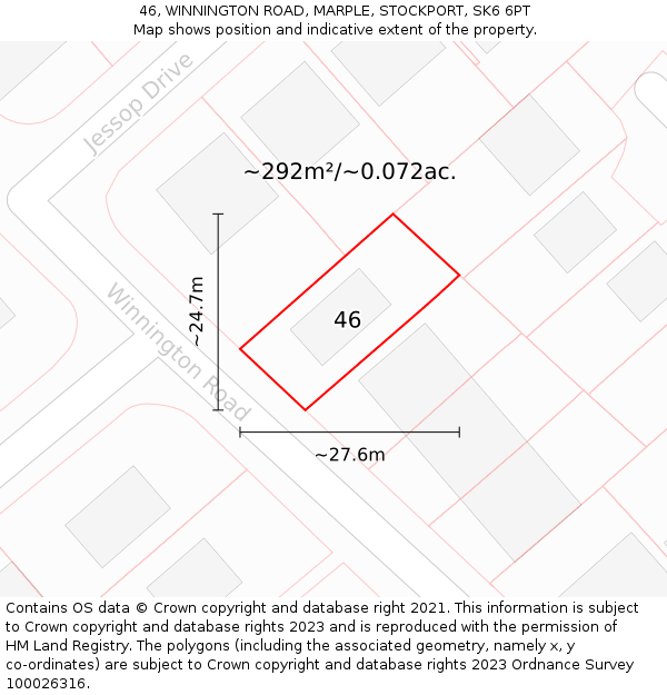 46, WINNINGTON ROAD, MARPLE, STOCKPORT, SK6 6PT: Plot and title map
