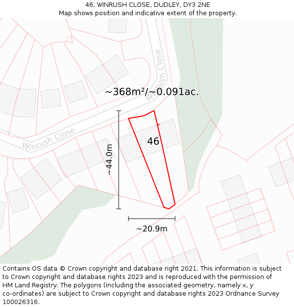 46, WINRUSH CLOSE, DUDLEY, DY3 2NE: Plot and title map