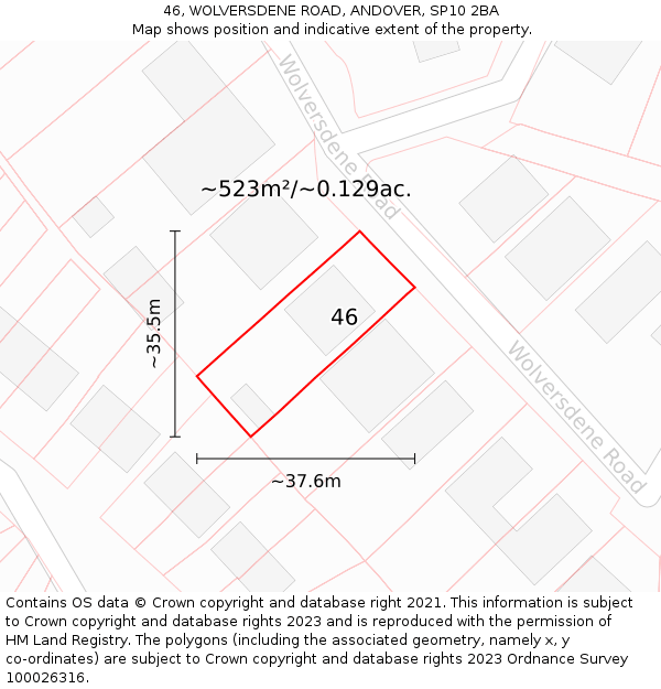 46, WOLVERSDENE ROAD, ANDOVER, SP10 2BA: Plot and title map