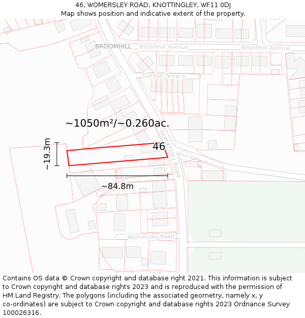 46, WOMERSLEY ROAD, KNOTTINGLEY, WF11 0DJ: Plot and title map