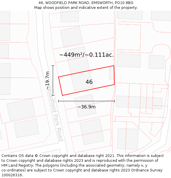 46, WOODFIELD PARK ROAD, EMSWORTH, PO10 8BG: Plot and title map