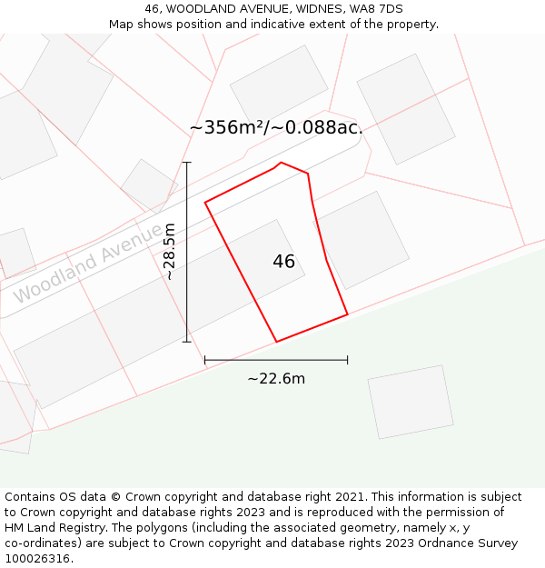 46, WOODLAND AVENUE, WIDNES, WA8 7DS: Plot and title map