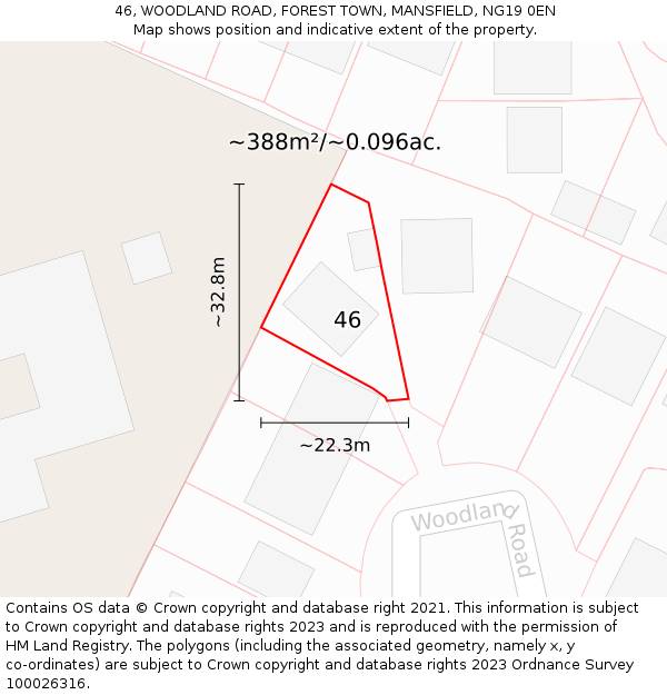 46, WOODLAND ROAD, FOREST TOWN, MANSFIELD, NG19 0EN: Plot and title map
