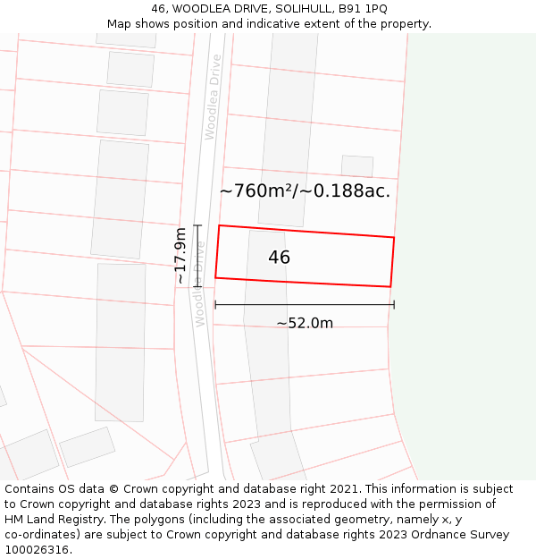 46, WOODLEA DRIVE, SOLIHULL, B91 1PQ: Plot and title map