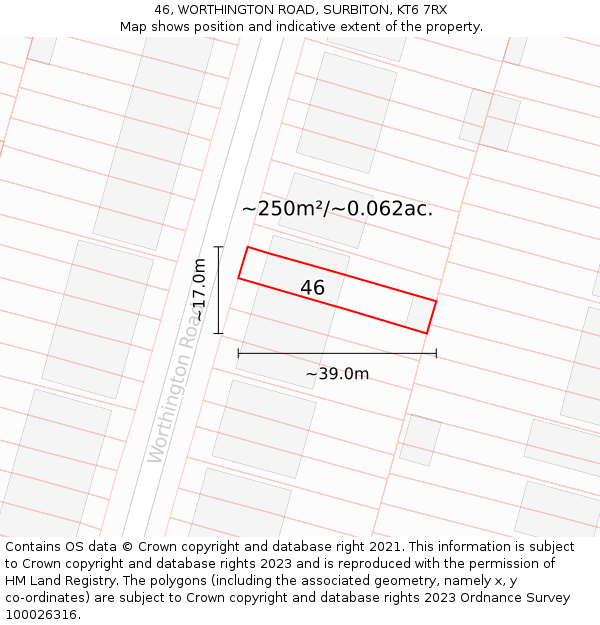 46, WORTHINGTON ROAD, SURBITON, KT6 7RX: Plot and title map