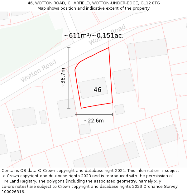 46, WOTTON ROAD, CHARFIELD, WOTTON-UNDER-EDGE, GL12 8TG: Plot and title map