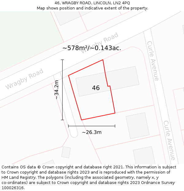 46, WRAGBY ROAD, LINCOLN, LN2 4PQ: Plot and title map