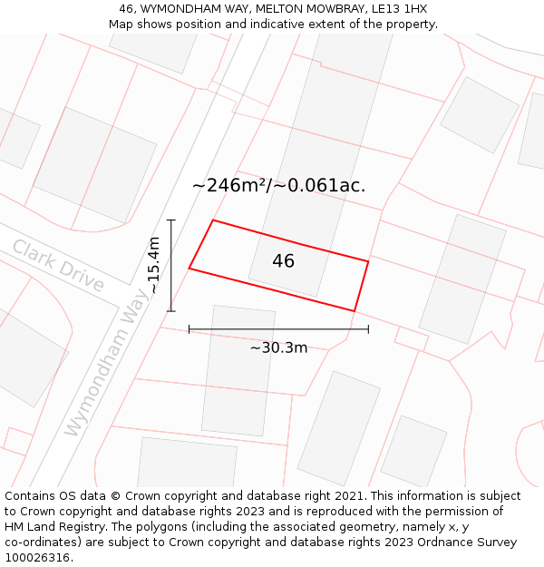46, WYMONDHAM WAY, MELTON MOWBRAY, LE13 1HX: Plot and title map