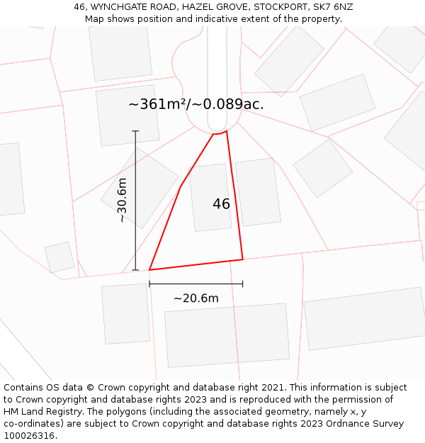 46, WYNCHGATE ROAD, HAZEL GROVE, STOCKPORT, SK7 6NZ: Plot and title map