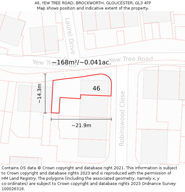 46, YEW TREE ROAD, BROCKWORTH, GLOUCESTER, GL3 4FP: Plot and title map