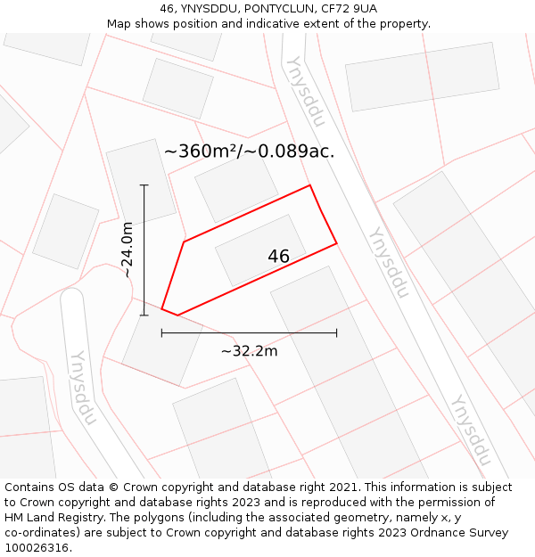 46, YNYSDDU, PONTYCLUN, CF72 9UA: Plot and title map