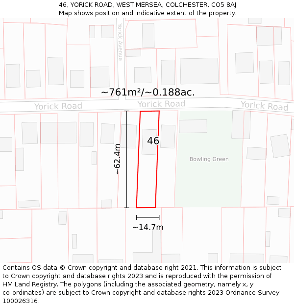 46, YORICK ROAD, WEST MERSEA, COLCHESTER, CO5 8AJ: Plot and title map