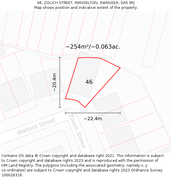 46, ZOUCH STREET, MANSELTON, SWANSEA, SA5 9PJ: Plot and title map