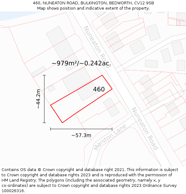 460, NUNEATON ROAD, BULKINGTON, BEDWORTH, CV12 9SB: Plot and title map