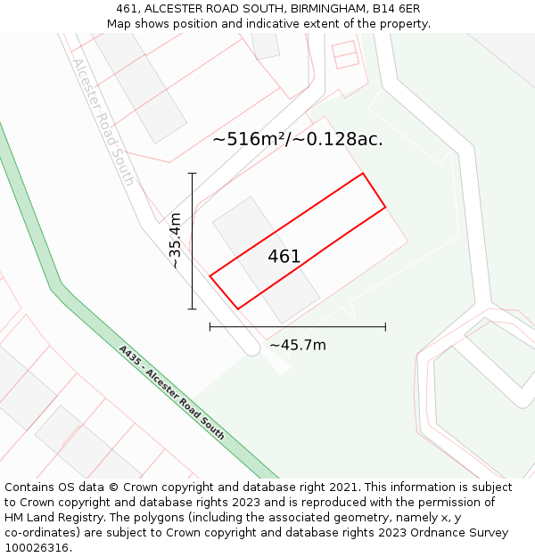 461, ALCESTER ROAD SOUTH, BIRMINGHAM, B14 6ER: Plot and title map