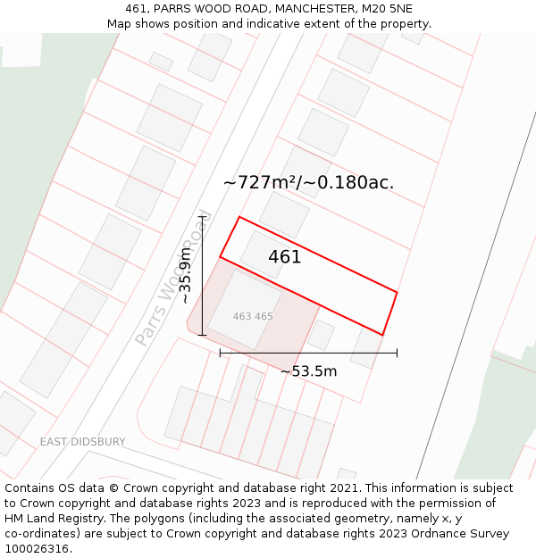 461, PARRS WOOD ROAD, MANCHESTER, M20 5NE: Plot and title map