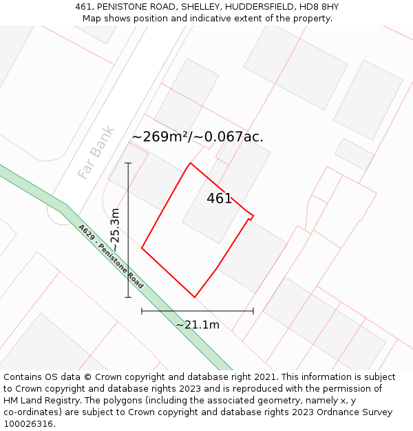 461, PENISTONE ROAD, SHELLEY, HUDDERSFIELD, HD8 8HY: Plot and title map